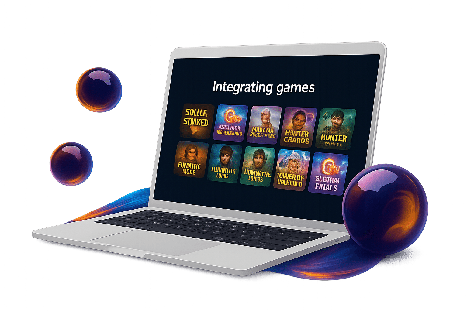 Laptop showing the SpinLab casino platform game library with integrated slot and casino games